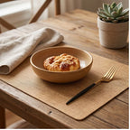 Light yellow Dual-Sided PU Canvas Texture Placemat,Waterproof Heatproof 43x30cm Non-Slip Dining Table Mat,Washable for Home and Hotel Use lifestyle photo