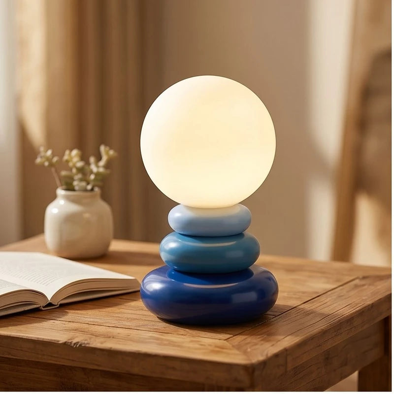 Blue Peren Nordic Stacked Stone Bedside Lamp – Elegant Dimmable LED Lighting lifestyle photo