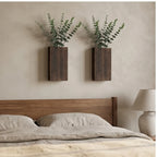 2 pcs coffee Wood Wall Planter for Greenery and Dried Flowers, Indoor Wood Hanging Vase, Modern Farmhouse Wall Decor for Living Room Bedroom lifestyle photo - 3
