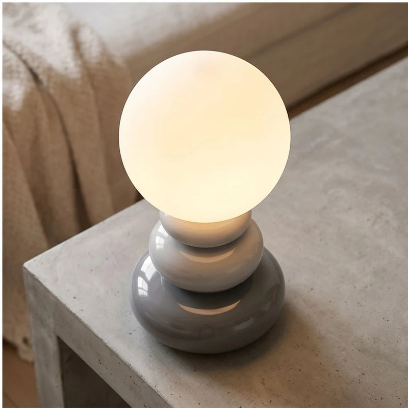 Gray Peren Nordic Stacked Stone Bedside Lamp – Elegant Dimmable LED Lighting lifestyle photo - 4