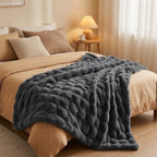 Black Plush Textured Throw Blanket lifestyle photo