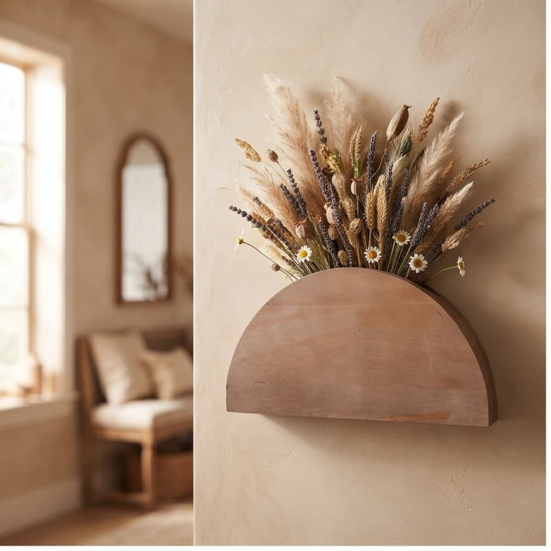 Vase MS12406 wooden planter styled in a warm home setting