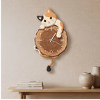 tabby cat clock styled in a warm home setting