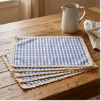 Blue BUYNOW 4PCS Gingham Lace Trim Placemats Set Dining Vintage Style Table Mats Coasters for Modern Kitchen Durable Restaurant Decor lifestyle photo
