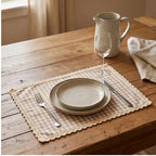 Beige BUYNOW 4PCS Gingham Lace Trim Placemats Set Dining Vintage Style Table Mats Coasters for Modern Kitchen Durable Restaurant Decor lifestyle photo - 2