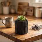 Black  11CM tall Green Plant Small Flower POTS, Mini Flower POTS Imitating Tree Bark, Exquisite Household Flower POTS lifestyle photo