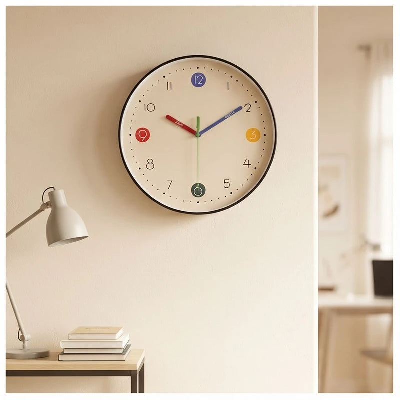 a clock styled in a warm home setting
