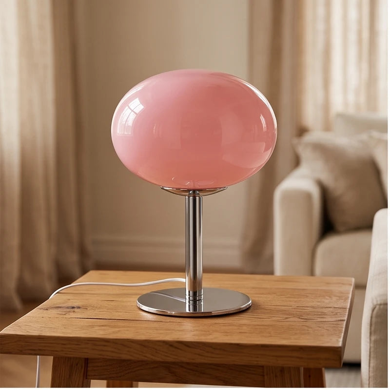 Peach lamp styled in a warm home setting