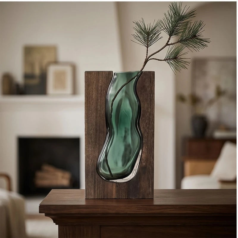Big wooden house New Chinese Style Solid Wood Glass Vase Home Designer Decoration Home Hotel Decoration High-end Soft Decoration Glass Wooden lifestyle photo - 3