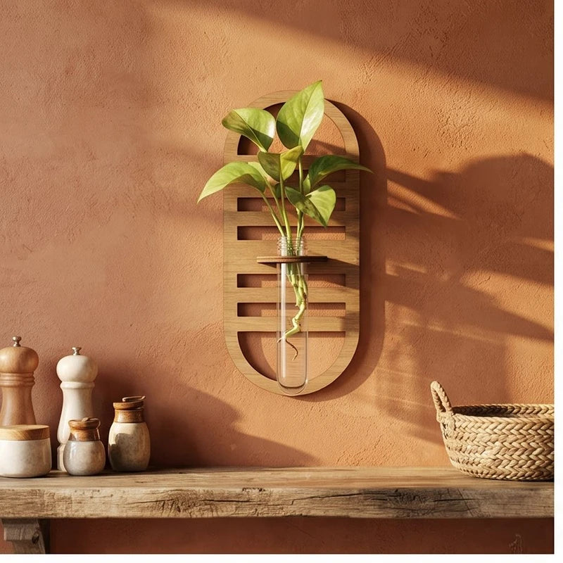 TK-MS8060 wood vase styled in a warm home setting