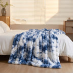 Tie Dye Blue Plush Textured Throw Blanket lifestyle photo