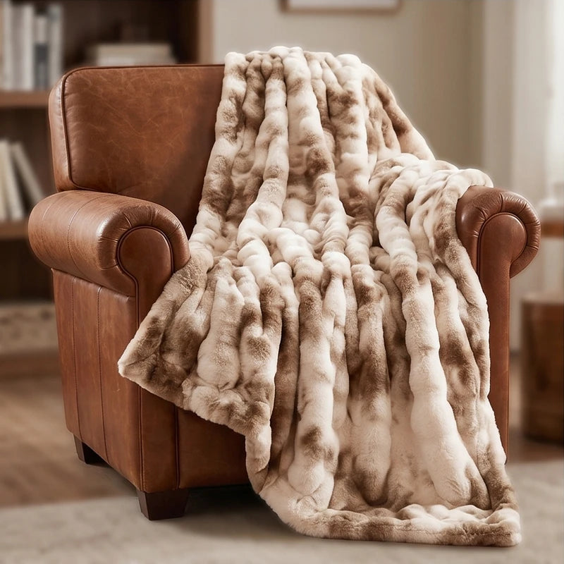 Tie Dye Brown Plush Textured Throw Blanket lifestyle photo - 3