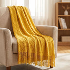 Yellow Ridley Knitted Throw Blanket with Tassels lifestyle photo