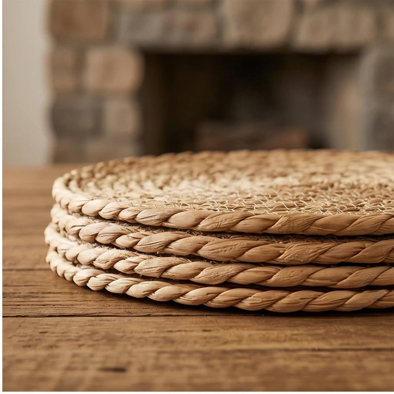 4pcs 4pcs Round Rattan Placemats, Durable & Easy-Clean for Home Dining, Wedding Decor lifestyle photo - 2