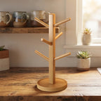 Wood 6 Hooks bamboo holder styled in a warm home setting