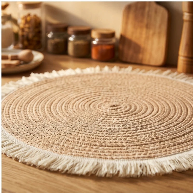 04 1pc Hot Selling Fringe Eco-friendly Household Non-Slip Heat-Resistant Morden Style Table Placemat Washable Mat For Dining Table lifestyle photo - 3