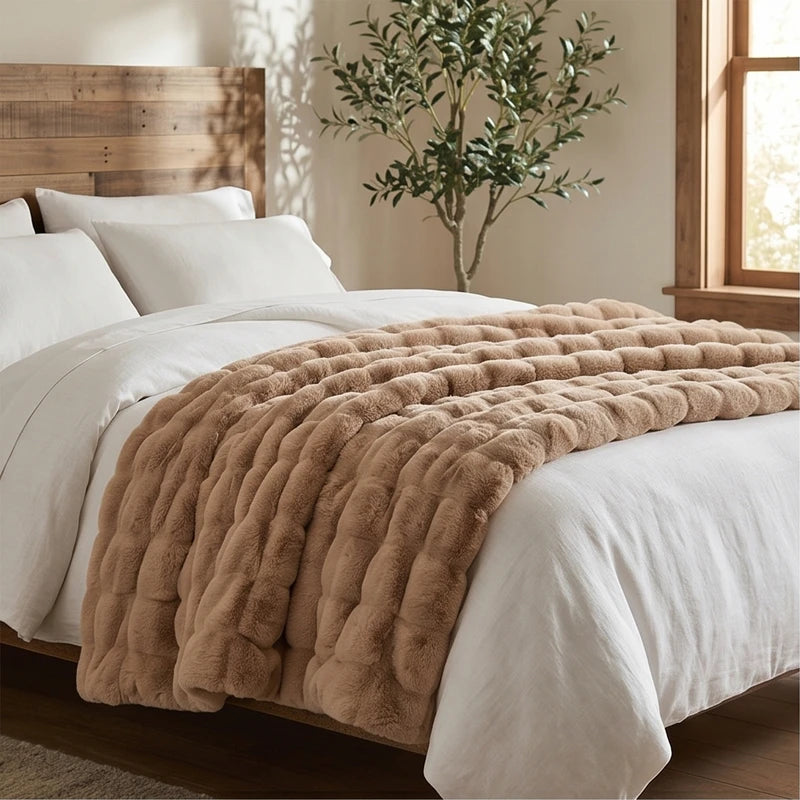 Brown Plush Textured Throw Blanket lifestyle photo