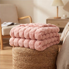 Pink Plush Textured Throw Blanket lifestyle photo - 3