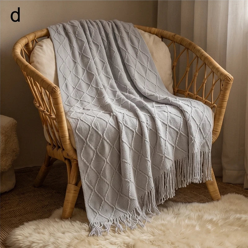 Gray Ridley Knitted Throw Blanket with Tassels lifestyle photo - 2