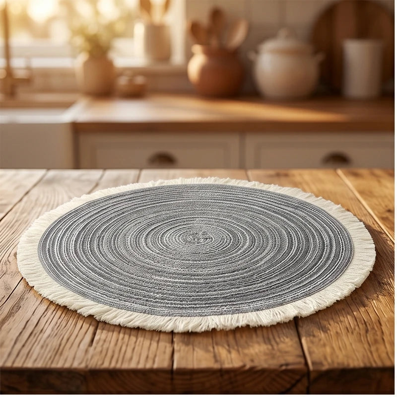 02 1pc Hot Selling Fringe Eco-friendly Household Non-Slip Heat-Resistant Morden Style Table Placemat Washable Mat For Dining Table lifestyle photo