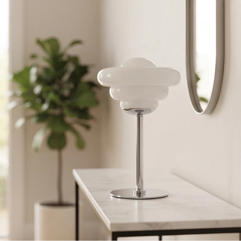 White lamp styled in a warm home setting - 3