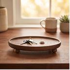 walnut ball B wooden tray styled in a warm home setting