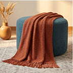 Brown Ashlar Knitted Throw Blanket with Tassels lifestyle photo - 3