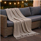 Khaki Ashlar Knitted Throw Blanket with Tassels lifestyle photo - 4