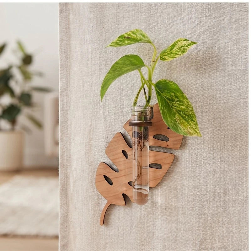Large Leaf wooden planters styled in a warm home setting - 3