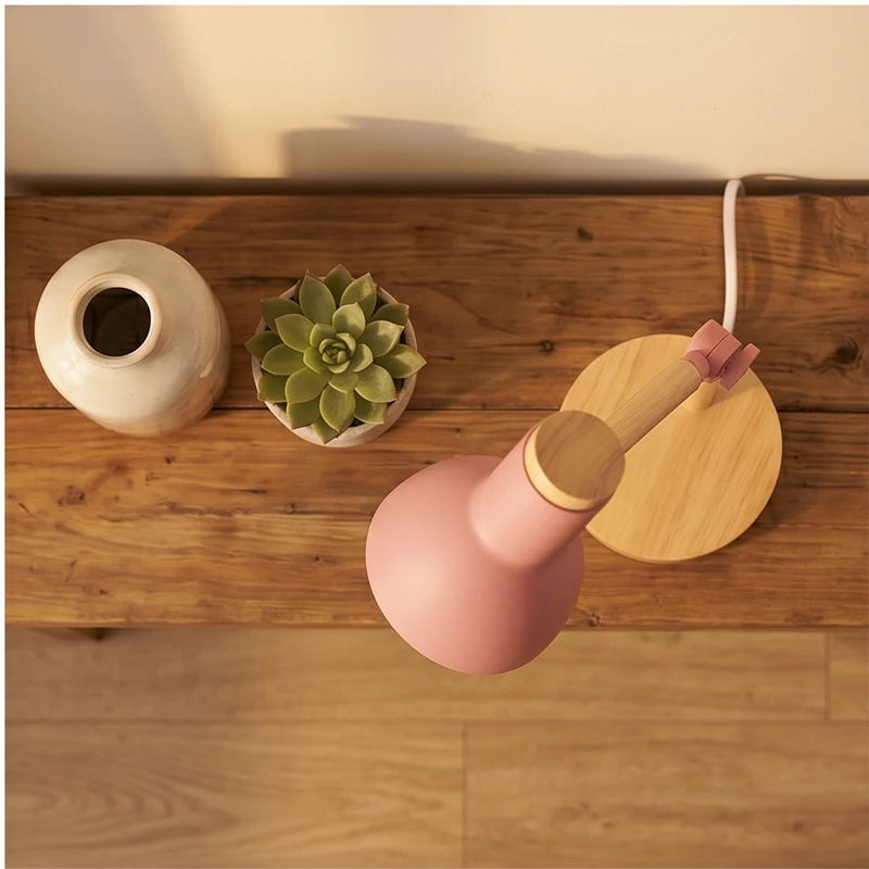 Pink Creative Nordic Table Lamp Wooden Art LED Turn Head Simple Bedside Desk Light/Eye Protection Reading&Bedroom Study Lamp lifestyle photo - 4