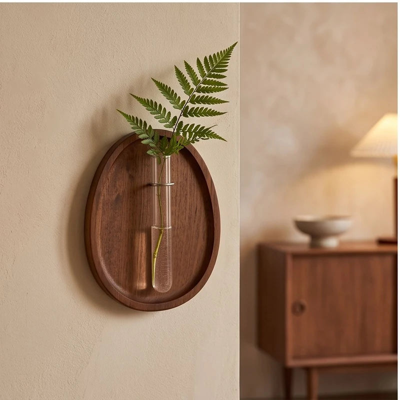 Round - Small wood vase styled in a warm home setting - 3
