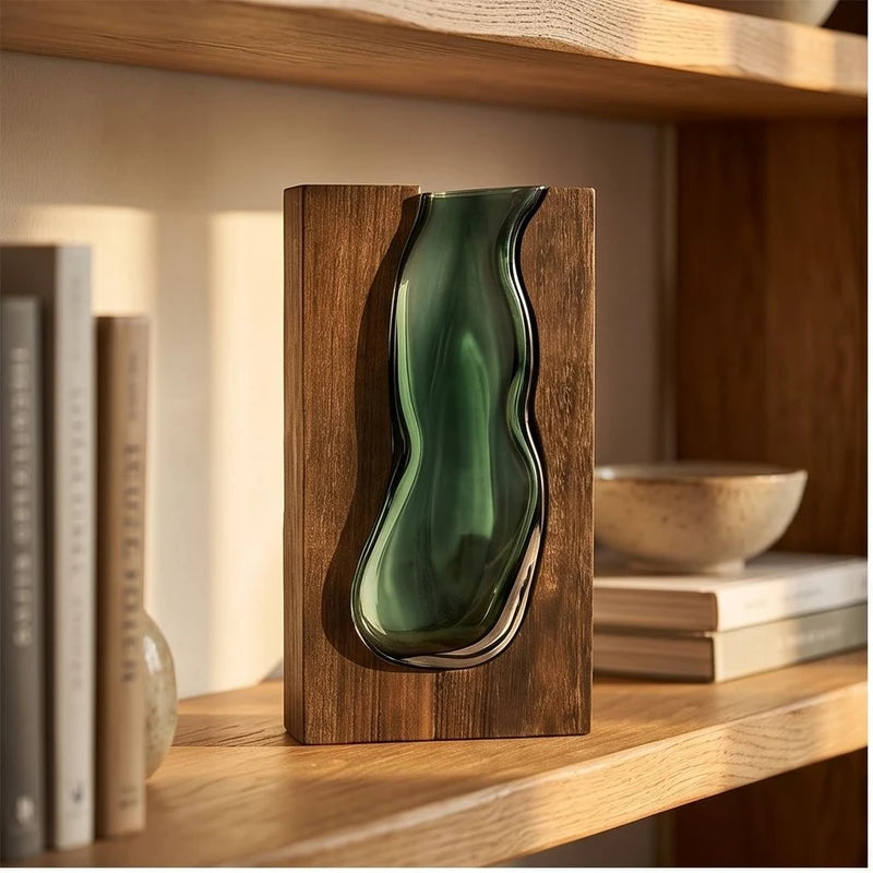 Big wooden house New Chinese Style Solid Wood Glass Vase Home Designer Decoration Home Hotel Decoration High-end Soft Decoration Glass Wooden lifestyle photo