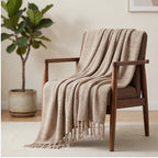 Khaki Ashlar Knitted Throw Blanket with Tassels lifestyle photo - 2