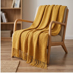 Yellow Ashlar Knitted Throw Blanket with Tassels lifestyle photo