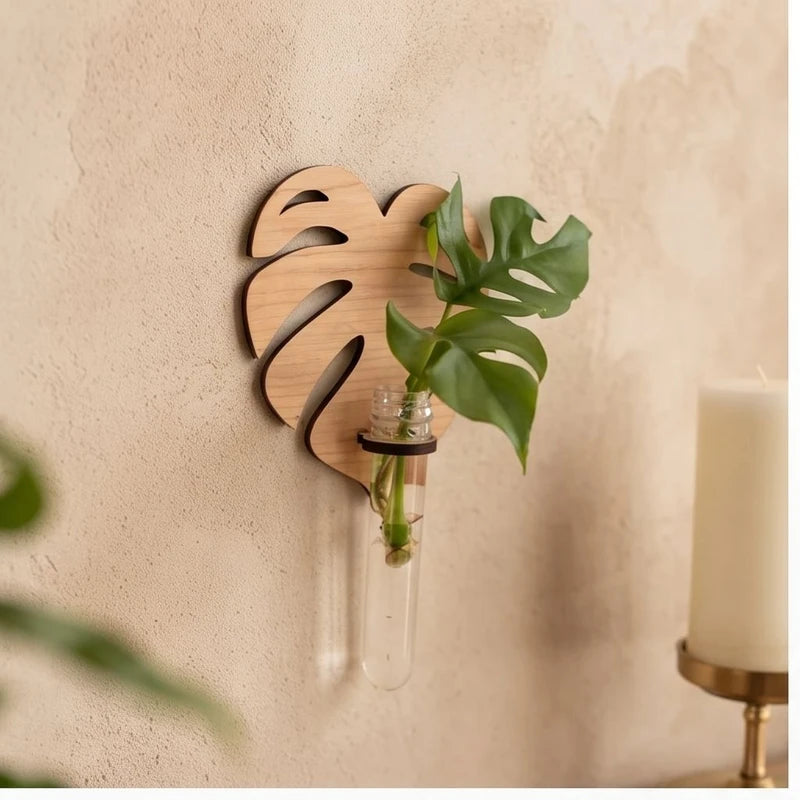 Small Leaf wooden planters styled in a warm home setting
