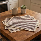 Coffee BUYNOW 4PCS Gingham Lace Trim Placemats Set Dining Vintage Style Table Mats Coasters for Modern Kitchen Durable Restaurant Decor lifestyle photo