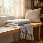 Gray Ashlar Knitted Throw Blanket with Tassels lifestyle photo - 3