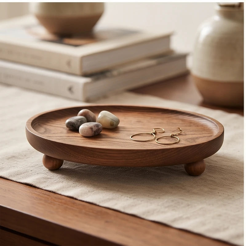 walnut ball B wooden tray styled in a warm home setting - 3