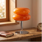Beige lamp styled in a warm home setting