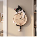 milk cat clock styled in a warm home setting