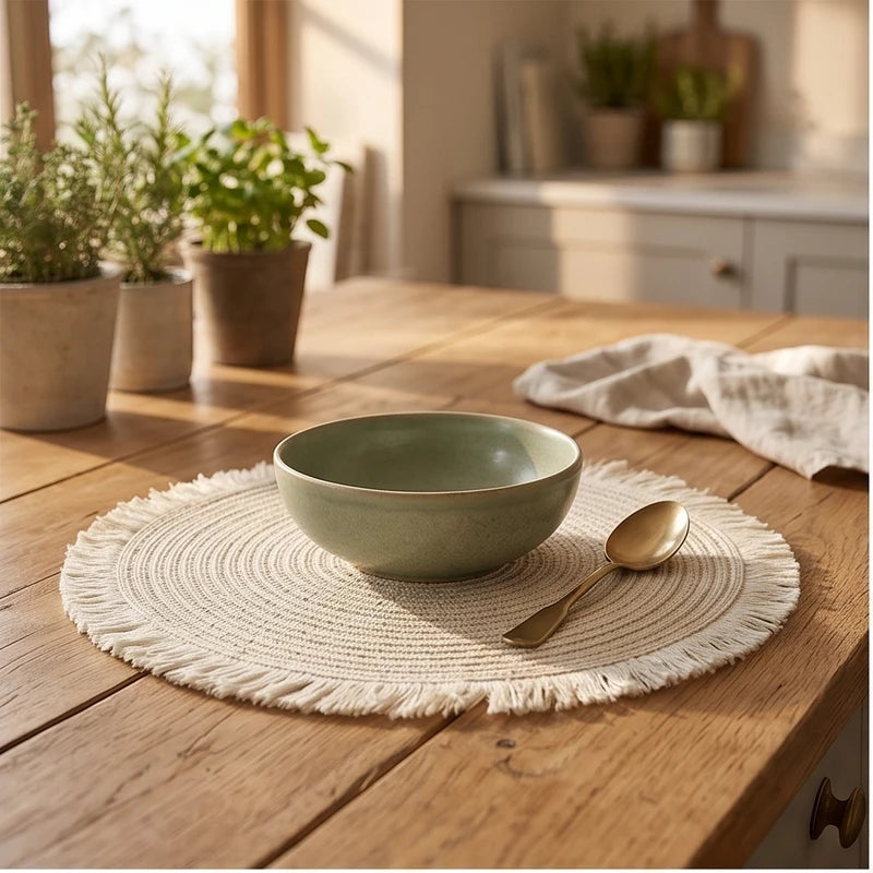 05 1pc Hot Selling Fringe Eco-friendly Household Non-Slip Heat-Resistant Morden Style Table Placemat Washable Mat For Dining Table lifestyle photo