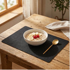 Black Dual-Sided PU Canvas Texture Placemat,Waterproof Heatproof 43x30cm Non-Slip Dining Table Mat,Washable for Home and Hotel Use lifestyle photo