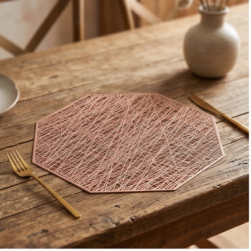 Rose gold 1Pc Placemats Restaurant Hollow PVC Decoration Meal Mat Anti-hot Dining Table Line Mat Steak Plate Pad lifestyle photo