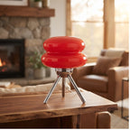 Red lamp styled in a warm home setting