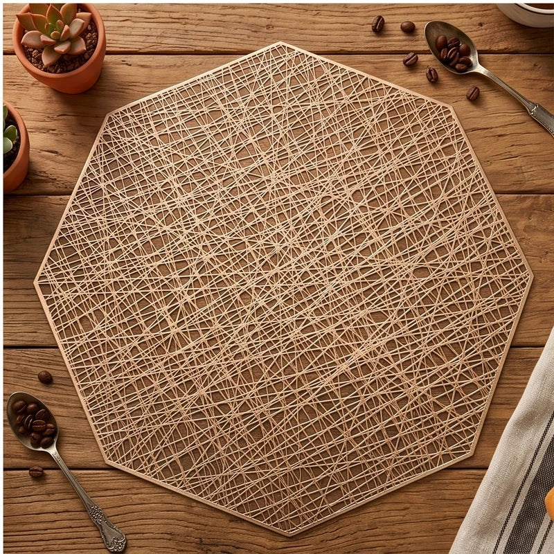 Golden 1Pc Placemats Restaurant Hollow PVC Decoration Meal Mat Anti-hot Dining Table Line Mat Steak Plate Pad lifestyle photo - 2