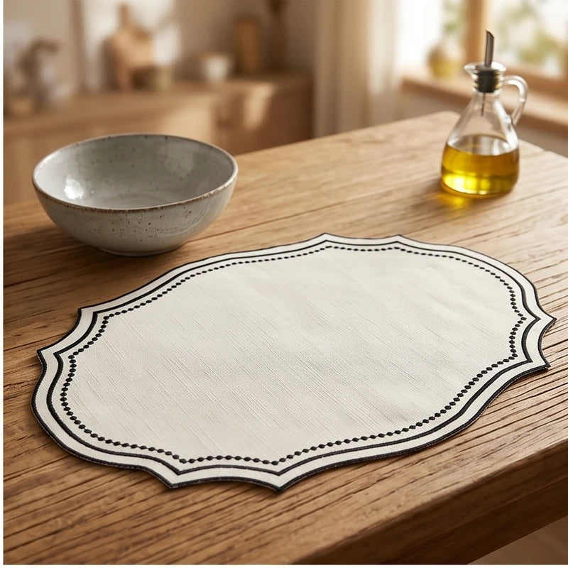 Black Vintage Embroidered Fabric Placemat Imitation Cotton Linen Decorative Table Mat Napkins Washable French Lace Table Place Mat lifestyle photo