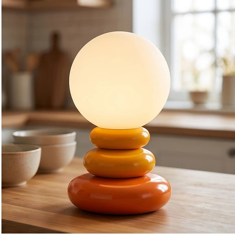 Orange Peren Nordic Stacked Stone Bedside Lamp – Elegant Dimmable LED Lighting lifestyle photo - 2