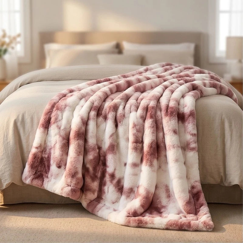 Tie Dye Pink Plush Textured Throw Blanket lifestyle photo
