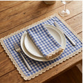 Blue BUYNOW 4PCS Gingham Lace Trim Placemats Set Dining Vintage Style Table Mats Coasters for Modern Kitchen Durable Restaurant Decor lifestyle photo - 2