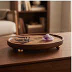 brass ball B wooden tray styled in a warm home setting - 3
